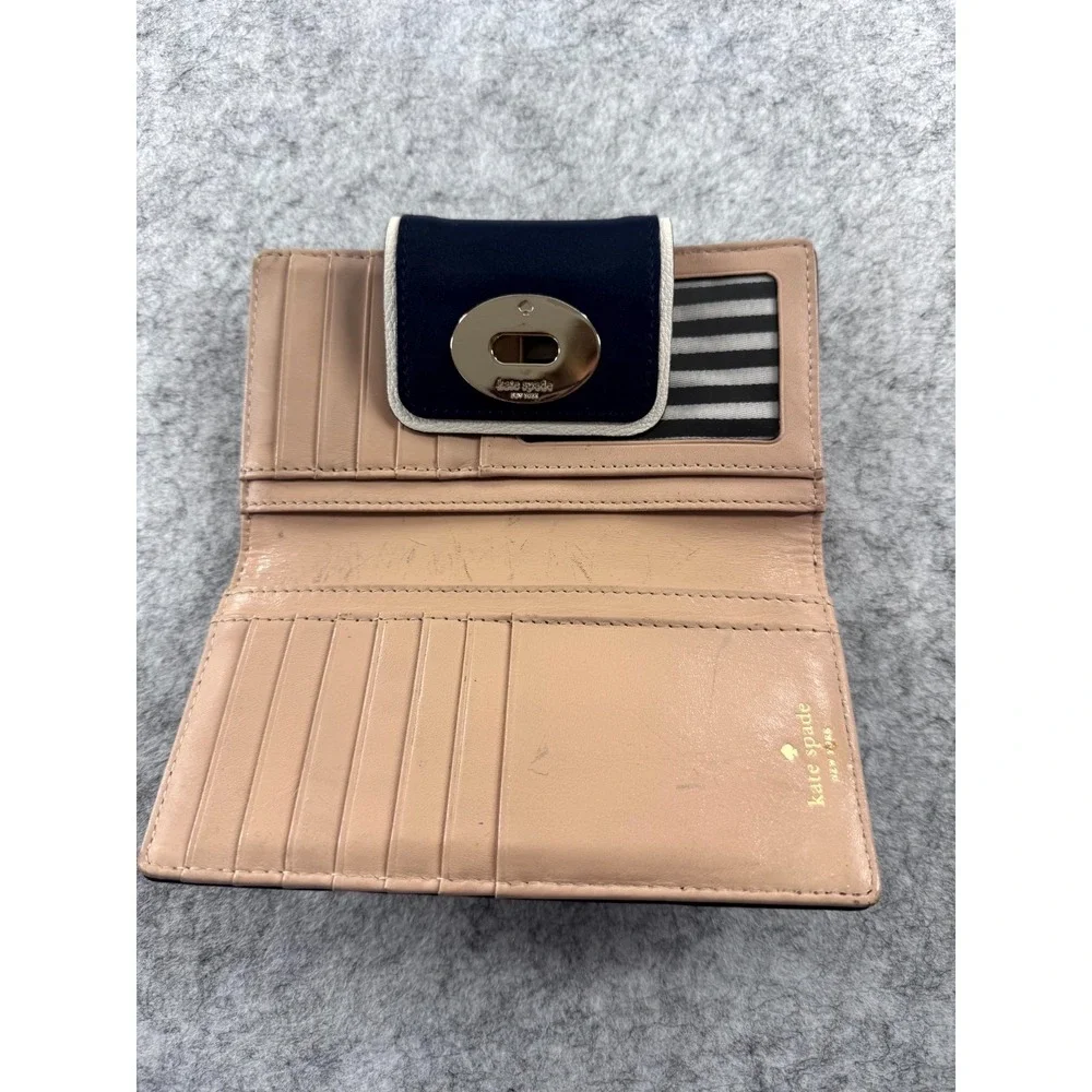 Kate Spade Hampton Road Stacy Wallet Navy Blue Leather Turn Lock Organizer